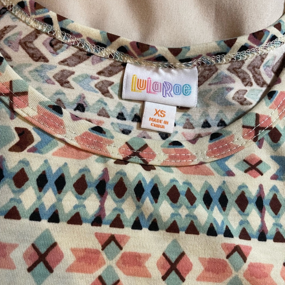 LuLaRoe Cream High-Low Dress with‎ Colorful Geometric Pattern, Size XS